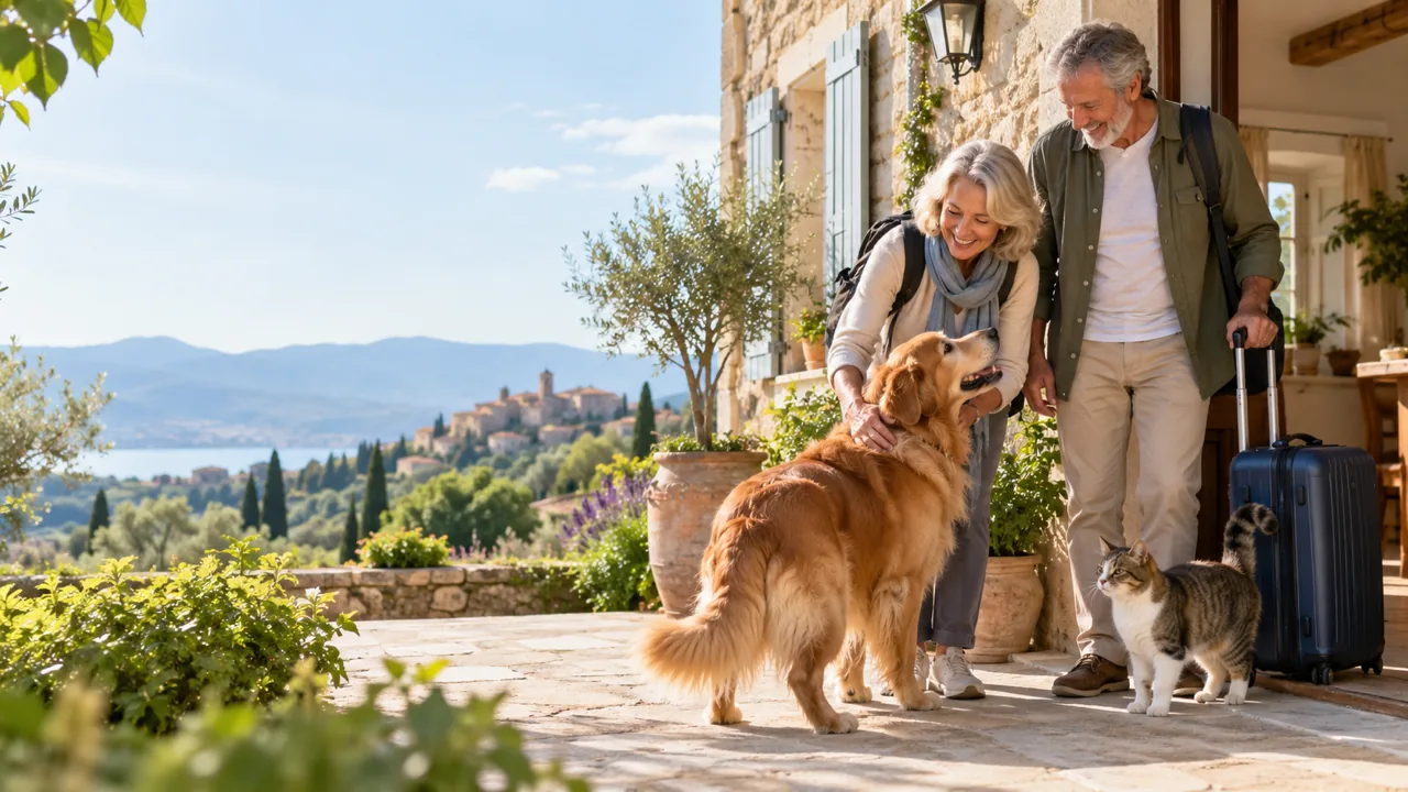 Retraités gardant un chien et un chat au domicile de leurs propriétaires pendant un séjour